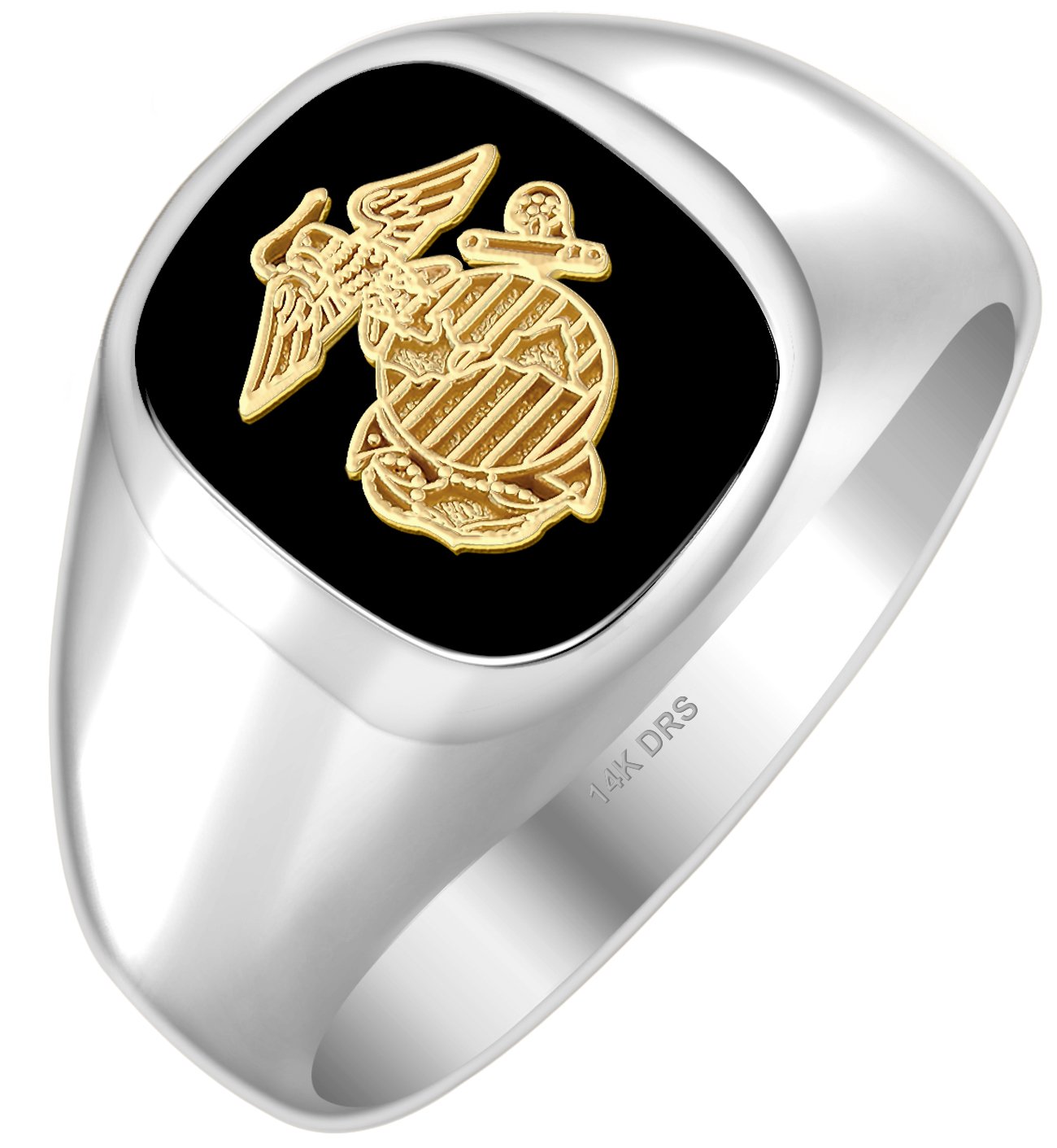 10k or 14k Yellow or White Gold Two Tone US Marine Crops USMC Solid Back Ring