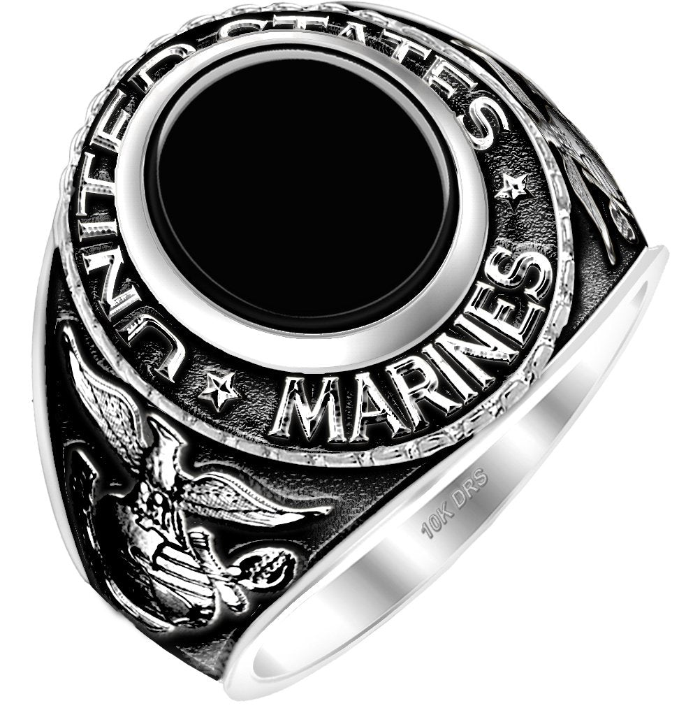 Antique US Marine Corps 10k or 14k Solid Gold Ring black stone
