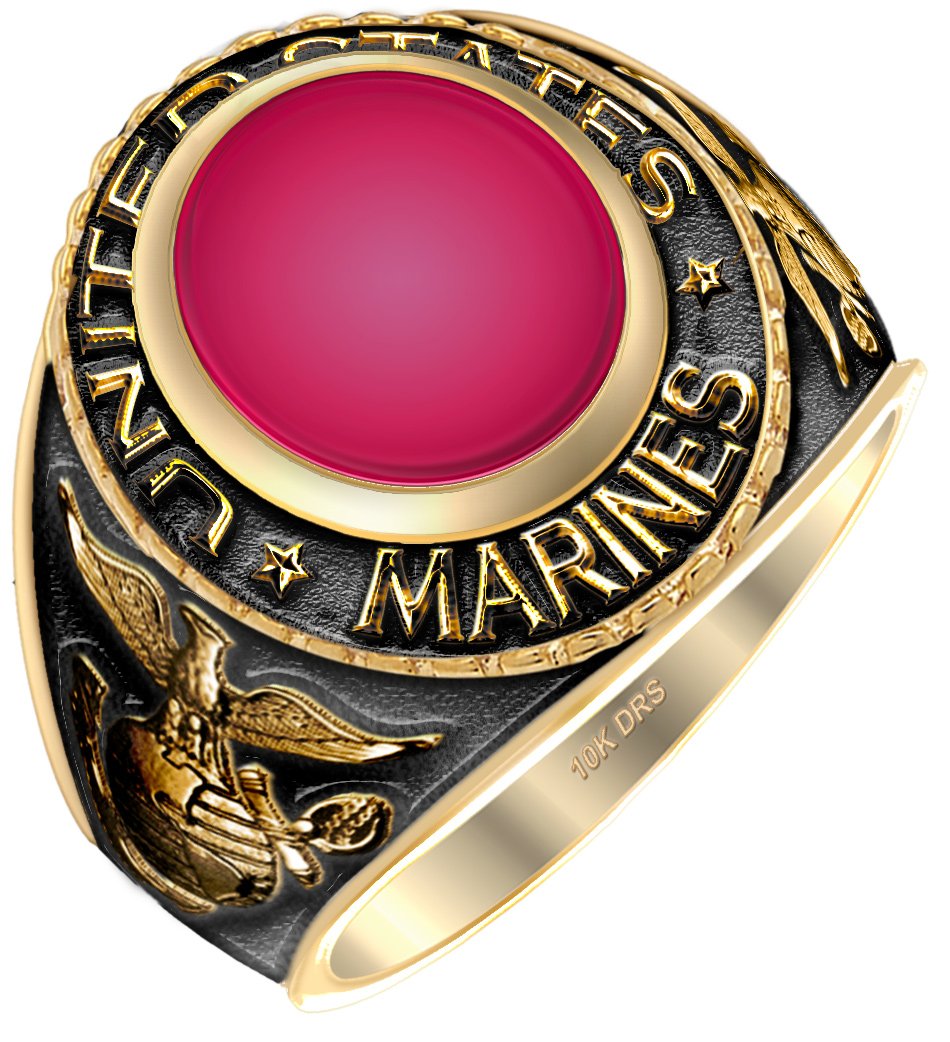 Antique US Marine Corps 10k or 14k Solid Gold Ring red stone