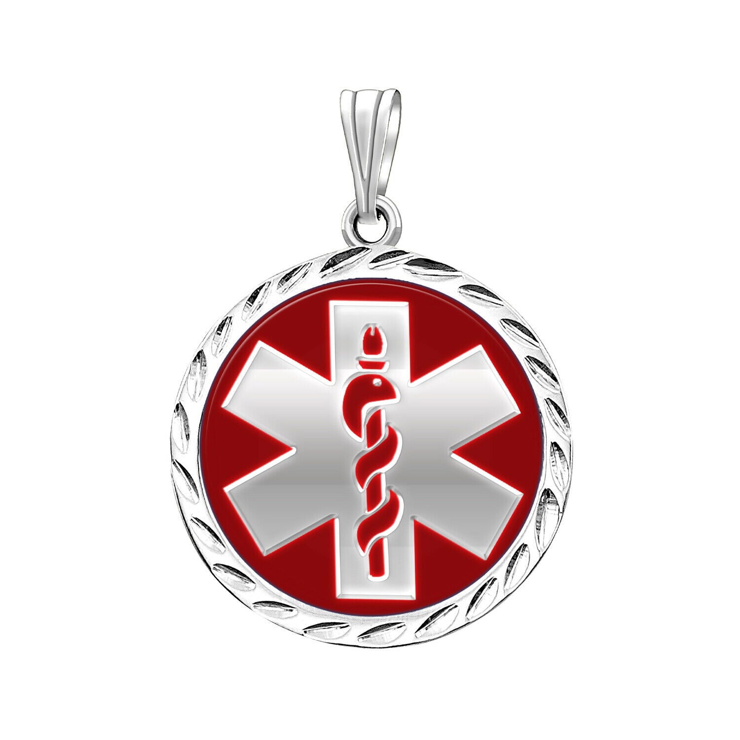 Ladies 925 Sterling Silver Round Medical Pendant, 7/8 inch