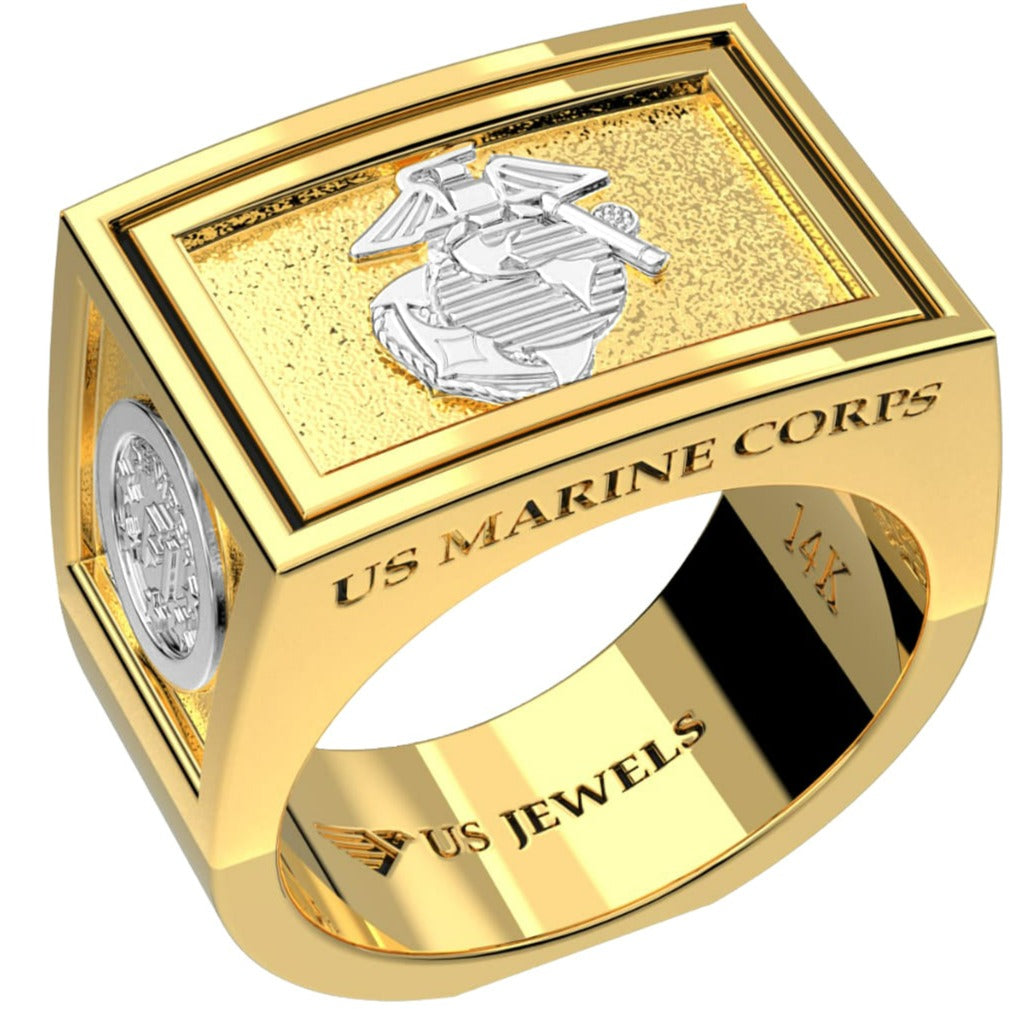 10k or 14k Yellow or White Gold US Marine Corps Solid Back Ring