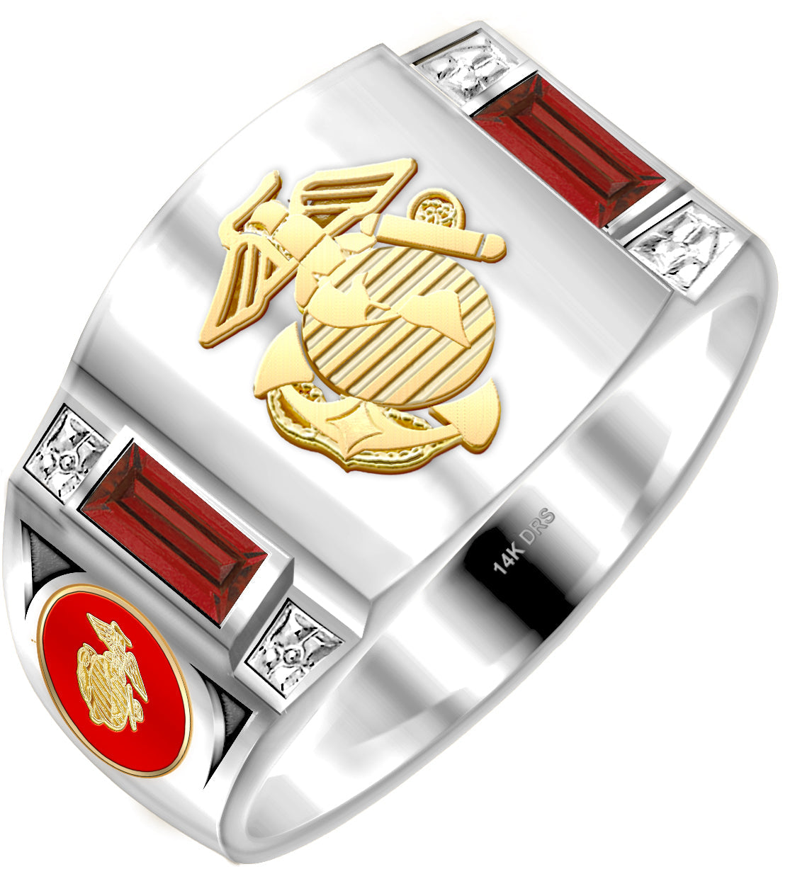 Yellow and White Gold Simulated Birthstones USMC Ring