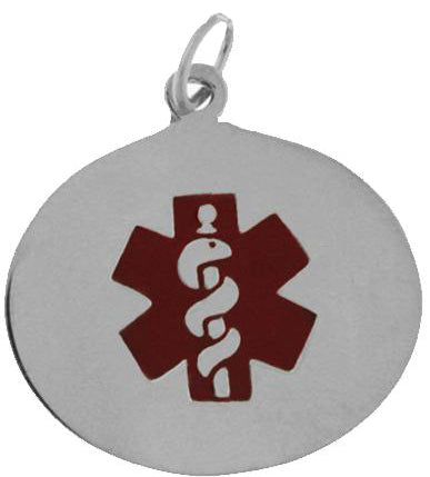 0.925 Sterling Silver Medical Alert ID Oval Pendant
