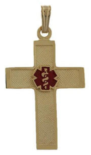 10k Yellow Gold Medical Alert Cross ID Engravable Pendant