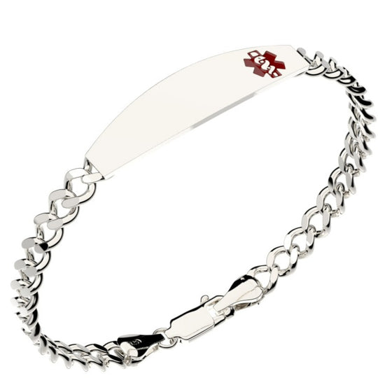 925 Sterling Silver Medical ID Bracelet with Optional Chain Type Med7158_7150