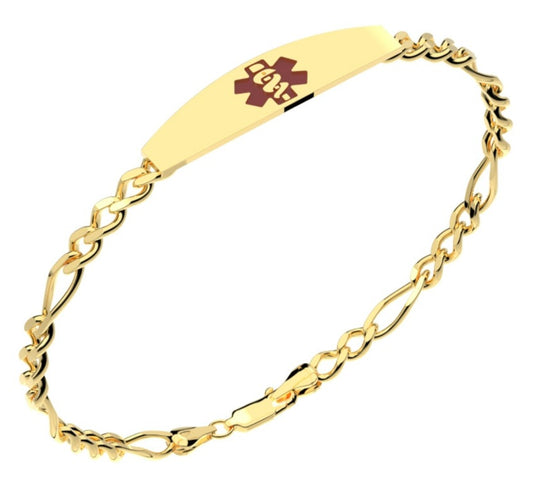 Figaro 14k Gold Yellow Gold Medical ID Bracelet