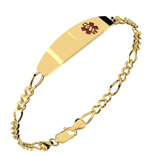 Figaro 14k Gold Yellow Gold Medical ID Bracelet