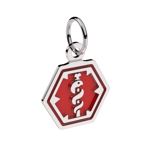 6 Sided Hexagon Medical 6mm Pendant or Charm With Optional Red Enamel
