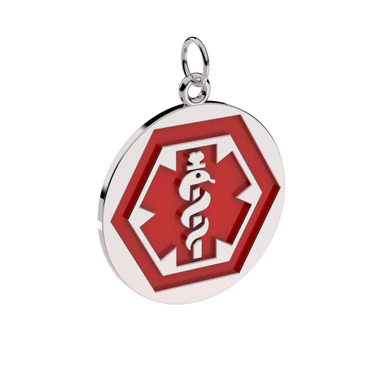 Round Medical 3/4in Pendant With Red Enamel