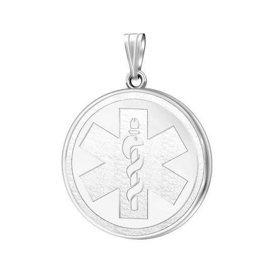 Ladies 925 Sterling Silver Round Medical Pendant, 1 inch