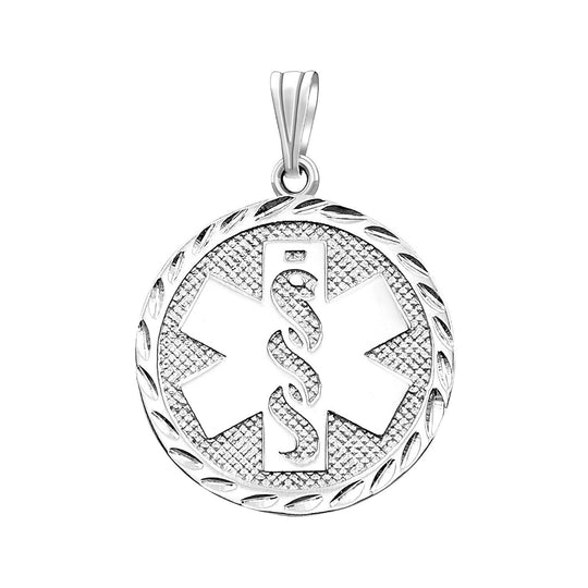 Ladies 925 Sterling Silver Round Medical Pendant, 3/4 inch