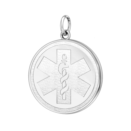 Ladies 925 Sterling Silver Round Medical Pendant, 5/8 inch