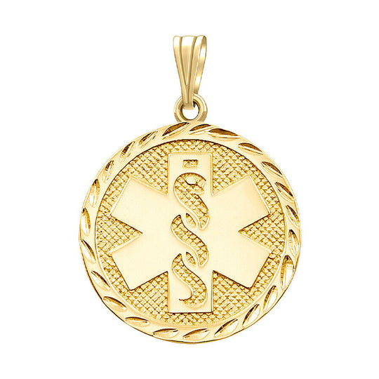 Ladies 10k Yellow Gold Round Medical Pendant, 21.5mm