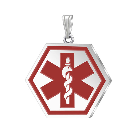 925 Sterling Silver Hexagon Red Medical Pendant, 1.25 inch