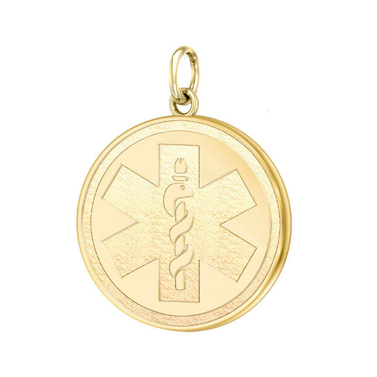 Ladies 14k Yellow Gold Round Medical Pendant, 18mm