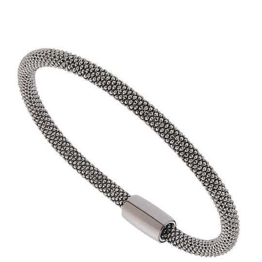 Silver 7in Black Mesh Bangle Bracelet
