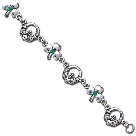 0.925 Sterling Silver 7in Claddagh Clover Bracelet