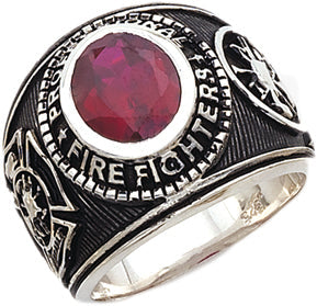 Men's 0.925 Sterling Silver Firefighter Ring