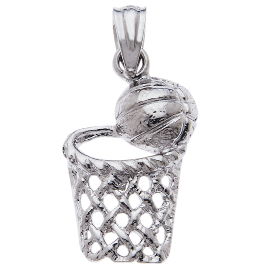 0.925 Sterling Silver 3/4in BasketBall and Net Charm