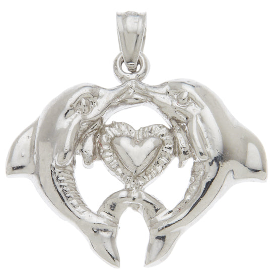 0.925 Sterling Silver 1in Kissing Dolphin Charm