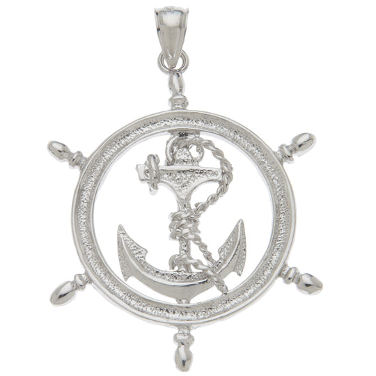 0.925 Sterling Silver 1 1/2in Anchor & Helm Charm
