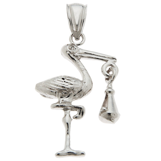 0.925 Sterling Silver 1in Stork & Baby Charm
