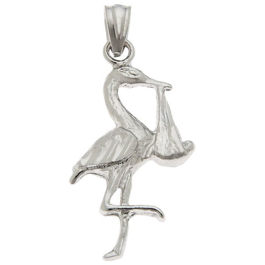 0.925 Sterling Silver 1in Stork & Baby Charm