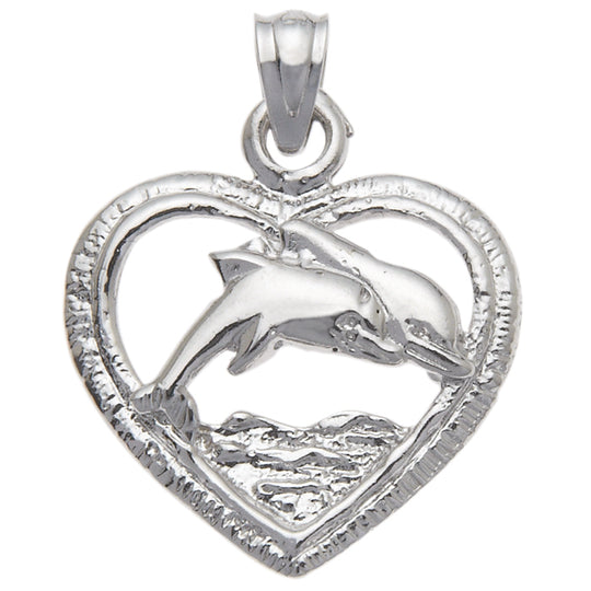 0.925 Sterling Silver 3/4in Heart and Dolphin Charm