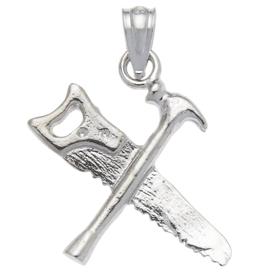 0.925 Sterling Silver 3/4in Saw & Hammer Charm