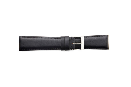 STR-4554S Short Black Polished Calfskin Padded Watch Strap