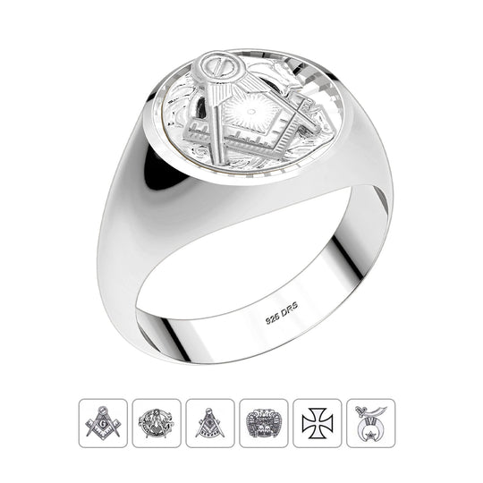 Customizable 0.925 Sterling Silver with Optional 10K or 14K Trim Solid Back Masonic Ring