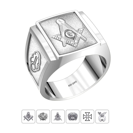 Customizable 925 Sterling Silver with Optional 10K or 14K Trim Solid Back Masonic Rings