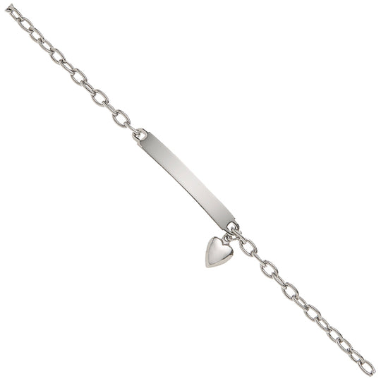 Stainless Steel 7 1/2in ID Bracelet with Heart
