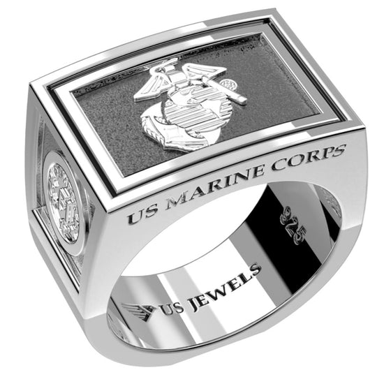 925 Sterling Silver US Marine Corps Solid Back Ring