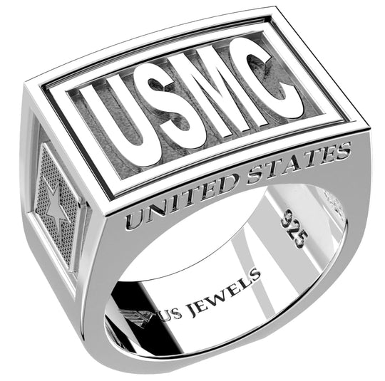 Men's Heavy 925 Sterling Silver US Marine Corps USMC Ring Band