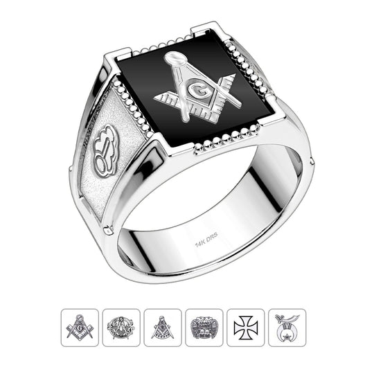 Customizable 925 Sterling Silver with Optional 10K or 14K Trim Solid Back Masonic Ring