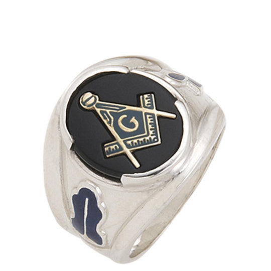 Sterling Silver or Vermeil Masonic Ring with Stone