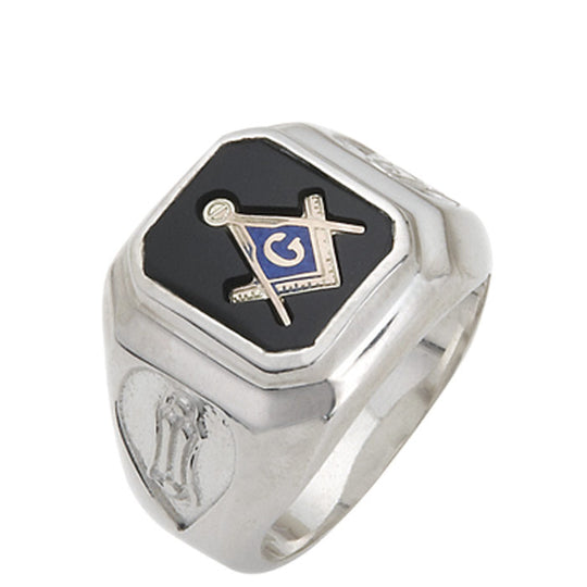 Sterling Silver or Vermeil Masonic Ring with Stone