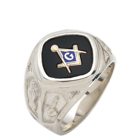 Sterling Silver or Vermeil Masonic Ring with Stone