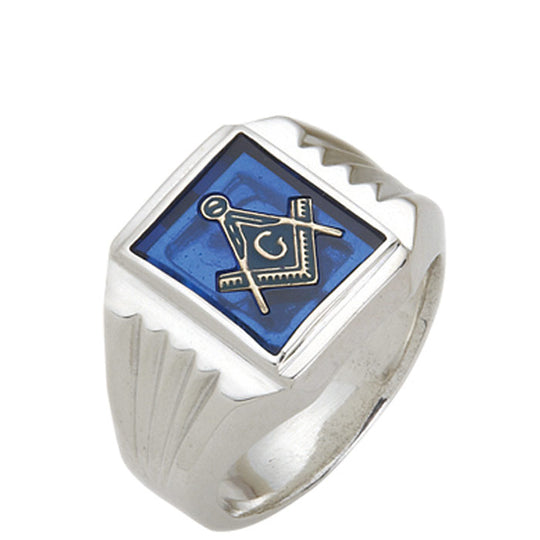 Sterling Silver or Vermeil Masonic Ring with Stone