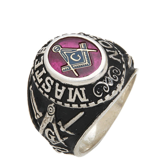 Sterling Silver or Vermeil Masonic Ring with Stone