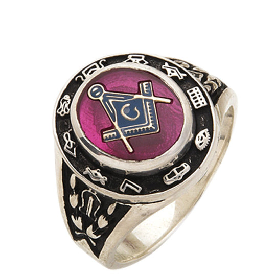 Sterling Silver or Vermeil Masonic Ring with Stone