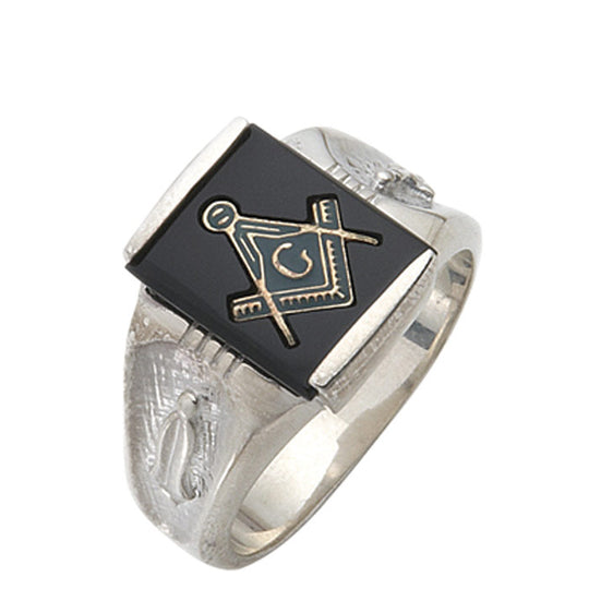 Sterling Silver or Vermeil Masonic Ring with Stone