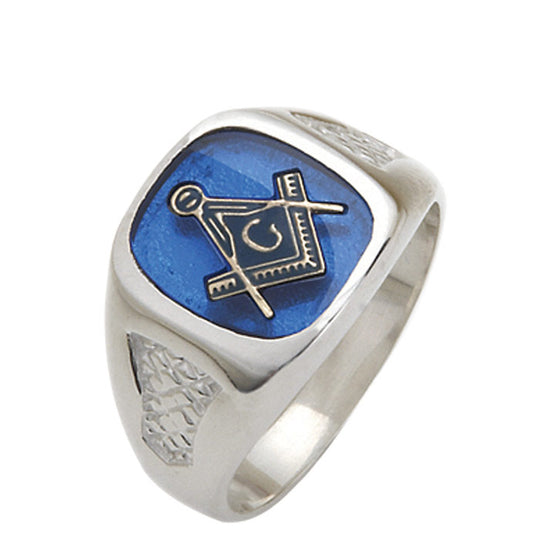 Sterling Silver or Vermeil Masonic Ring with Stone