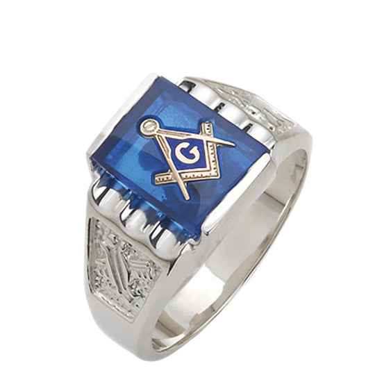 Sterling Silver or Vermeil Masonic Ring with Stone