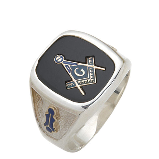 Sterling Silver or Vermeil Masonic Ring with Stone