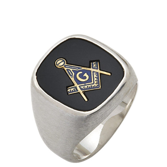 Sterling Silver or Vermeil Masonic Ring with Stone