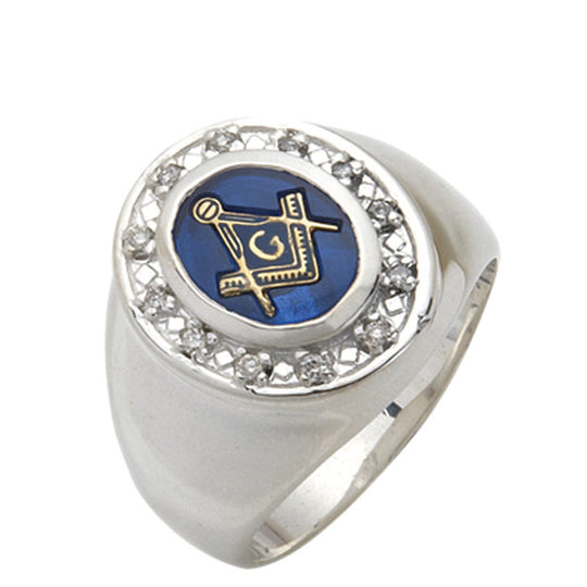 Sterling Silver or Vermeil Masonic Ring with Stone