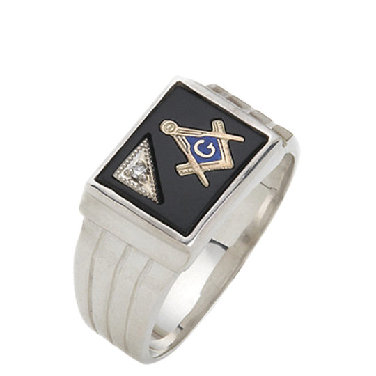 Sterling Silver or Vermeil Masonic Ring with Stone