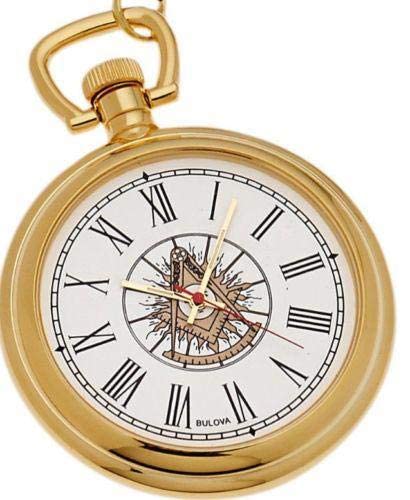 Bulova Gold Plated Masonic Past Master Pocket Watch and Matching Chain
